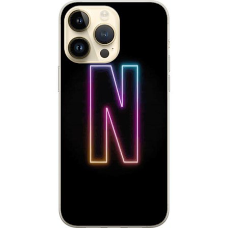 Kompatibel Mobilcover til Apple Apple iPhone 15 Pro Max Minimalistisk neonbogstav N i farveskiftende lys mod sort baggrund