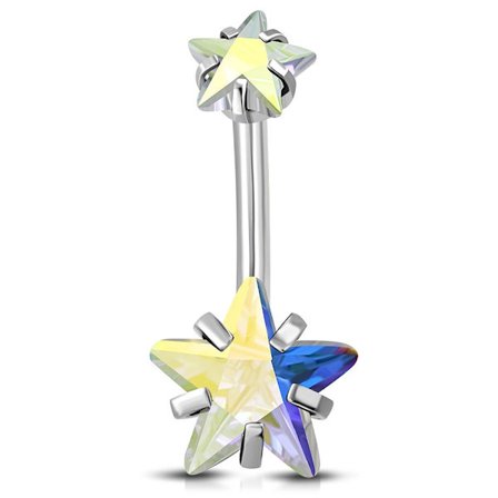 Navelpiercing Navel Piercing i Kirurgiskt Stål 316L i Silver Färg - Dubbla Stjärnor med Skiftande Cubic Zirconia Kristaller