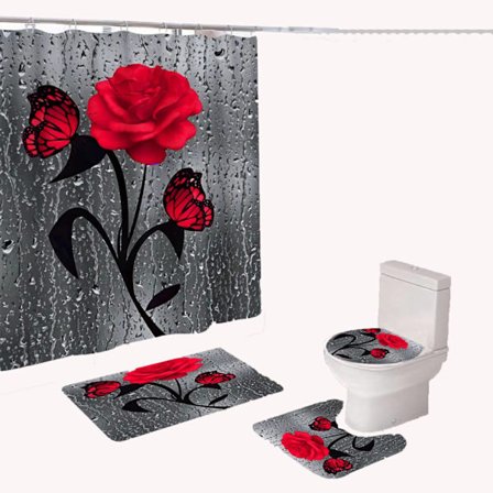 Rosa rosen gardin set gratis stansning fyrdelad duschdraperi fyrdelad duschdraperi 180*200cm hög