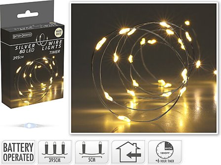 KI Lyslenke Silver Wire 80LED Varmhvit 3,95m