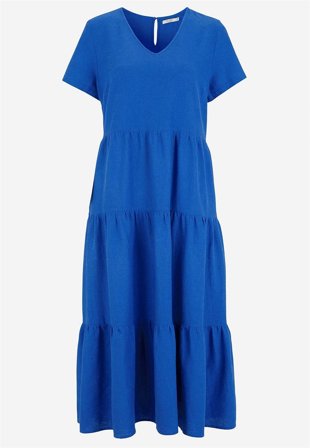 Cellbes of Sweden - Kjole i lin med volanger i blå for damer i størrelse 34/36