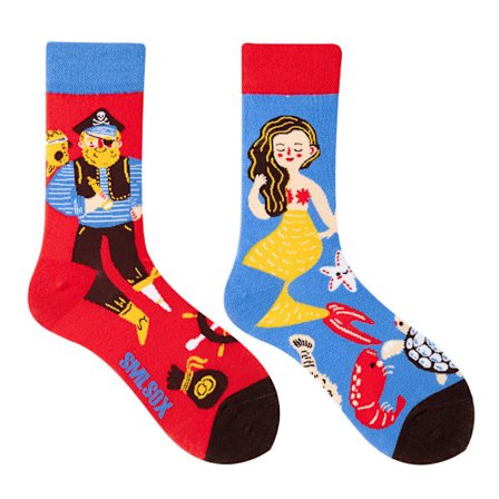 5 par Många stilar av AB-strumpor asymmetriska kreativa trendiga strumpor roliga par mandarinanka färgade mellanhöga strumpor