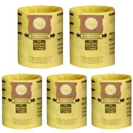 5-pack dammfilterpåsar för 5-8 gallon Shop Vac våt- och torrdammsugare, 90661 906-61 9066100 90671 9067100, etc