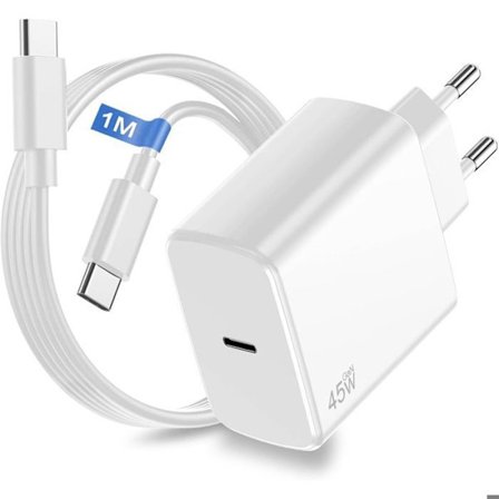 Laddare - E.F.CONNECTION - 45W - USB-C - Kompatibel med Samsung S25/Plus/Ultra/S25 Fe/S24/A17/A16 - Vit