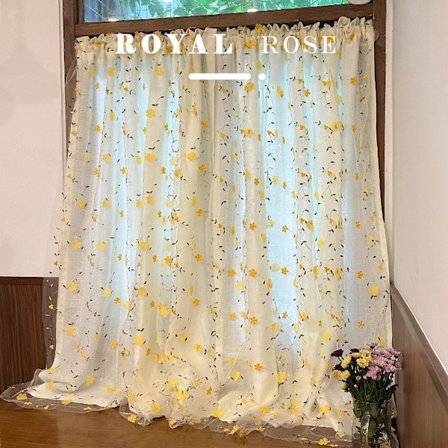 Planter og blomster broderede blondegardiner, 140x220 cm, dobbeltlags stanglomme lysfiltrering