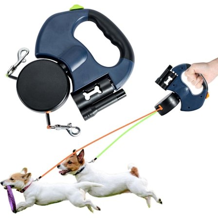 NineClouds Retractable Dubbelkoppel för 2 Hundar, 3M Dubbelkoppel med LED-ljus