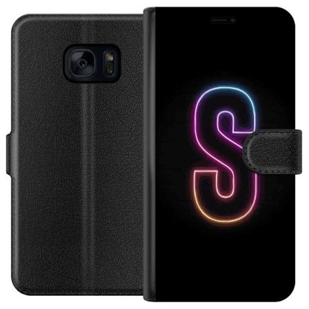 Kompatibelt Lommeboketui til Samsung Samsung Galaxy S7 Neonbokstav S i lysende rosa og blå toner mot mørk bakgrunn, stilig bokstavkunst med retrofut
