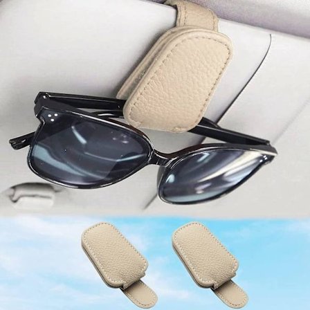 Beige - 2-pack läderklämmor för glasögonhängare, universellt solskydd för bilglasögon, solskydd för bilglasögon, solskydd för bilglasögon, solskydd 