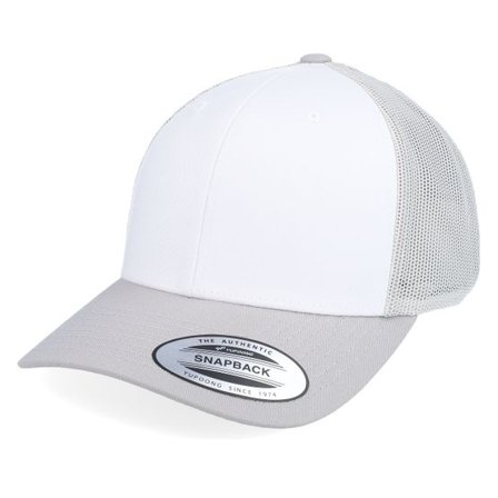 Yupoong - Vit trucker Keps - Retro Silver/White/Silver Trucker @ Hatstore