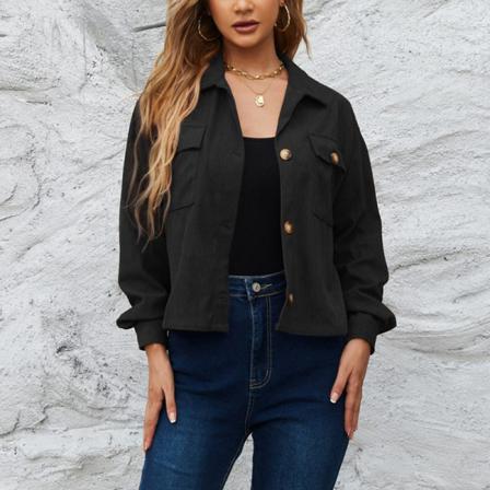 Damer Enfärgad Skjorta Jacka Button Down Med Fickor Ytterkläder