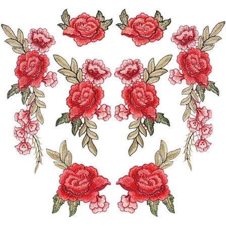 8 stk. blomstrete broderte lapper, stryke på lapper, roselapp for jeans, klær, hatt, sko