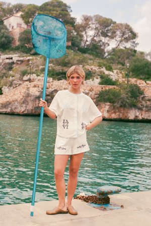 Ines Isaias x NA-KD Short en lin mélangé brodé - Tenues d'été - Crème - EU 40