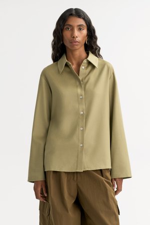 Soft Goat - Woven Shirt - Women cashmere sweater - XL - Khaki