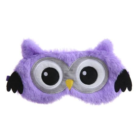 Dyr sovemaske kvinner barn jenter plysj silke 3D fluffy nattmaske blackout søt øyemaske for soving reise lur (ugle-lilla)