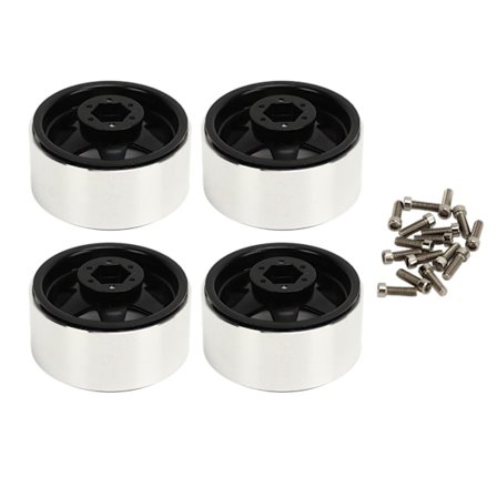 4 stk Beadlock Hjul Felg Offset ‐8,9 mm Metall Deep Dish Hub Hjulfelger for Axial SCX10 90046 1,9 Tommer Svart