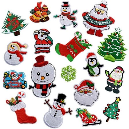 18 stk. Stryge-på-lapper Juletema Brodererede Applikationer Motiv Sy-på-lapper til Julekostume Dekoration flerfarvet Lille