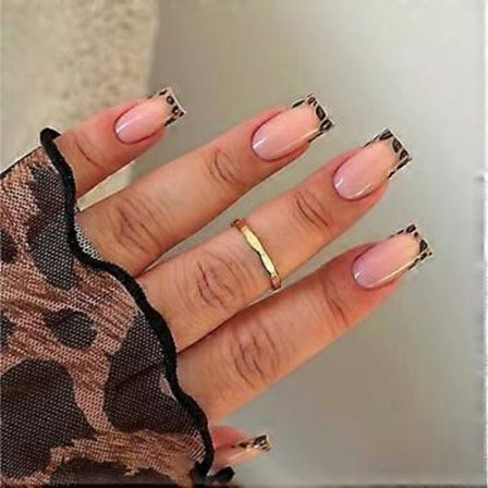 24 stk. Fransk Tip Tryk På Negle Kort Firkantet Kunstige Negle til Kvinder Piger Negledekorationer Leopard Print Akryl Negle Manicure