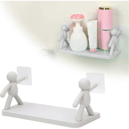 Punching-fri Villain Opbevaringsreol Køkken Toilet Modtagelseshylde, Flydende Hylder Badeværelse Væghængt Hylde, Badeværelse Flydende [DB]