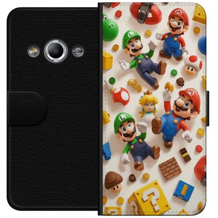 Kompatibel Tegnebogsetui til Samsung Galaxy Xcover 3 Farverig spil illustration med Mario, Luigi, Peach og klassiske spilobjekter, nostalgisk spilleop