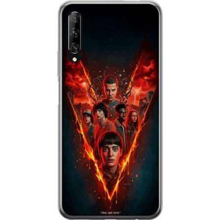 Huawei P smart Pro 2019 Läpinäkyvä kuori Stranger Things tulinen juliste Eleven Mike Will ja porukka dramaattinen Netflix-suunnittelu täydellinen