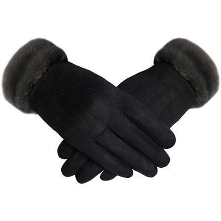 Elegante Dame Faux Ruskind Bløde Varme Hyggelige Vinterhandsker med Hyggeligt For og Faux Pelsmanchet—yux