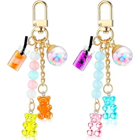 Söt hartsbjörn nyckelring macaron björn nyckelringar godis hänge smycken presentpåse nyckelring accessoarer för flickor kvinnor, orange och blå