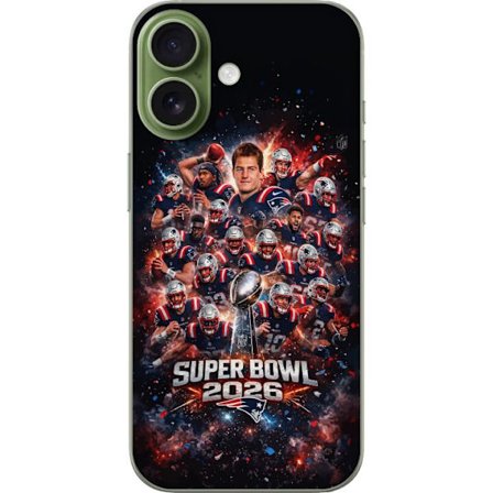 Kompatibel Mobilcover til Apple iPhone 17 Super Bowl 2026 plakat med New England Patriots og NFL-pokal i eksplosiv sportsdesign