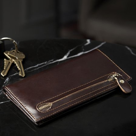 Portofel maro castaniu din piele cu RFID pentru bărbați