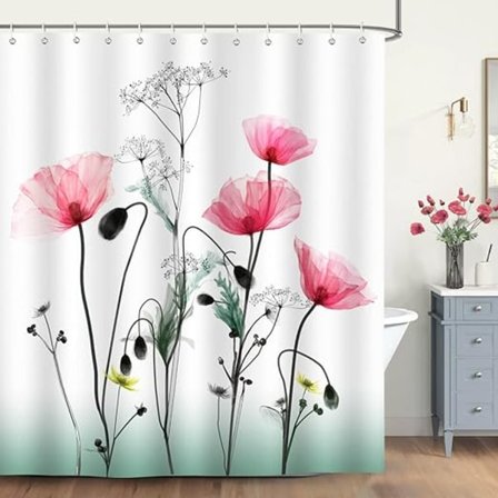 1:a Röd Blomma Duschdraperi 180 x 200cm Duschdraperi Polyeste