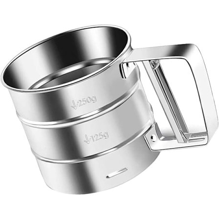 Rustfri stål sigte, pulversigte kop, holdbart lækagesikkert net, rustfri stål melsigte til mel og flormelis