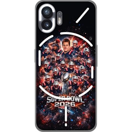 Kompatibel Mobilcover til Nothing Phone (2) Super Bowl 2026 plakat med New England Patriots og NFL-pokal i eksplosiv sportsdesign