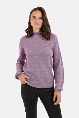 JENSEN - Langærmet Strik - Lilla - Flæse Hals