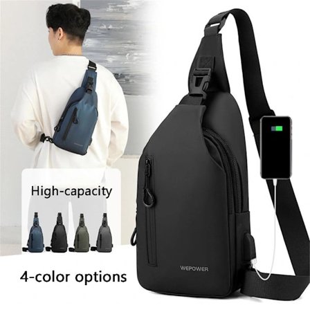 Herr Casual Multifunktionell Bröstväska Axel Crossbody Väskor SVART svart