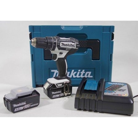 Skruvdragare - Makita - DHP482RTWJ - Slagborrmaskin + 2 batterier 18V 5Ah Li-Ion + Makpac fodral