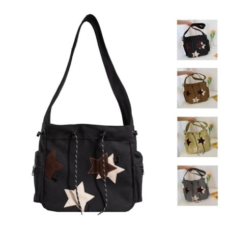 Y2K Tähti Kangas Olkalaukku, Söpöt Kassi Laukut Esteettinen, Pienet Olka Matka Crossbody Laukut Naisille - Musta