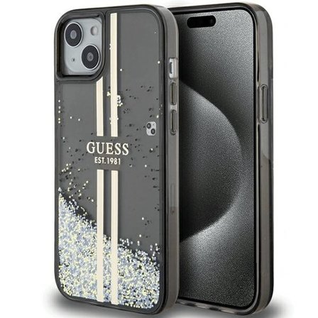 Guess Liquid Glitter Gold Stripes-etui til iPhone 15/14/13 - sort