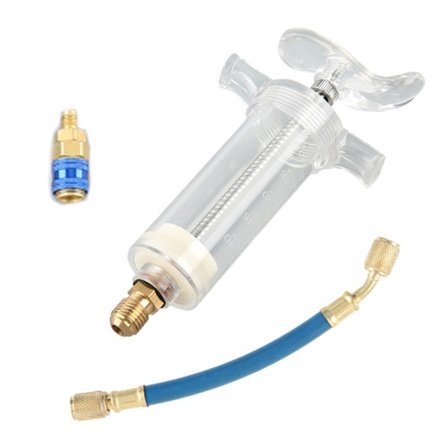 Bil A/C Olje- og fargestoffinjektorer 30 ml med R134a lavtrykks hurtigkoblingsadapter