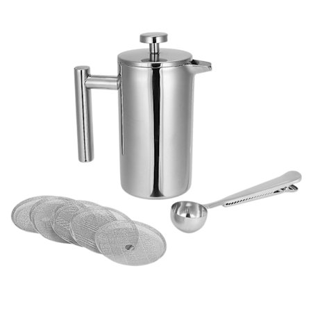 350 ml Ranskalaistyylinen Kahvipannu, 12 oz, Kaksoisseinäinen Ruostumattomasta Teräksestä Valmistettu Teekattila Kahvin Mittausspoonilla