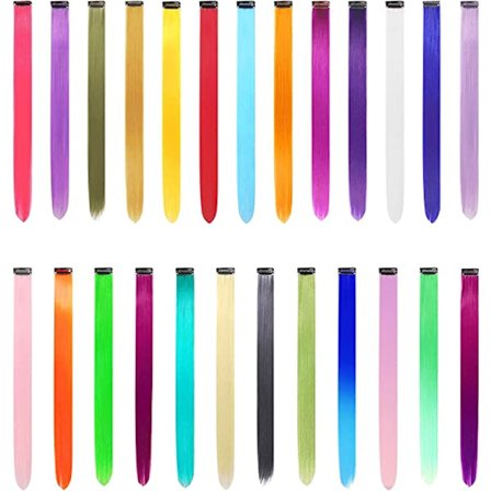 22Pcs Rainbow Straight Hair Extensions Clip in 21" Multicolor