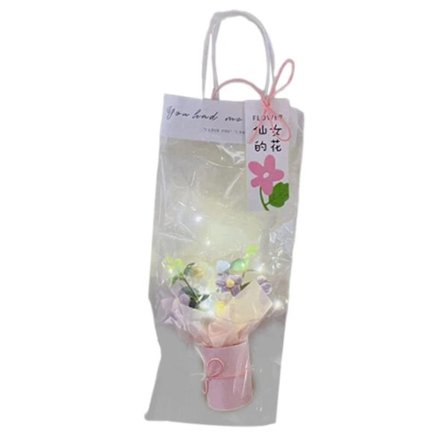 【PP】Hæklet Blomsterbuket med Lys Kunstige Blomster Faux Blomst Gave Strikkede Blomster til Hjemmet Kæreste Fødselsdag Festival Violet 15cmx40cm