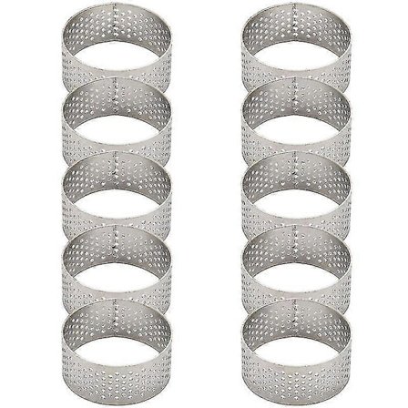 10 stk. 4,5 cm rund perforeret sømløs tærteform i rustfrit stål Quicheform Tærteform med Ho