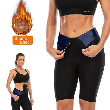 Midjetränare Svett Bastu Byxor Body Shaper Slimming Byxor Dam Waist trainer Magen Hot Thermo Sweat Leggings Fitness Träning, 5 To Point Byxor Blå