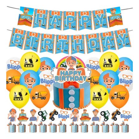 Födelsedagsfest Tillbehör 68 delars set Inkluderar 1pack Blippi Grattis på födelsedagen Banner, 24st Latexballonger
