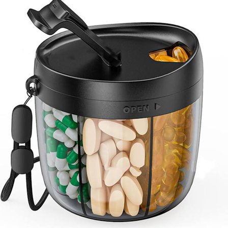 Pilleetui med sikkert vrilokk, trygt for hjemme- eller reiseoppbevaring av piller