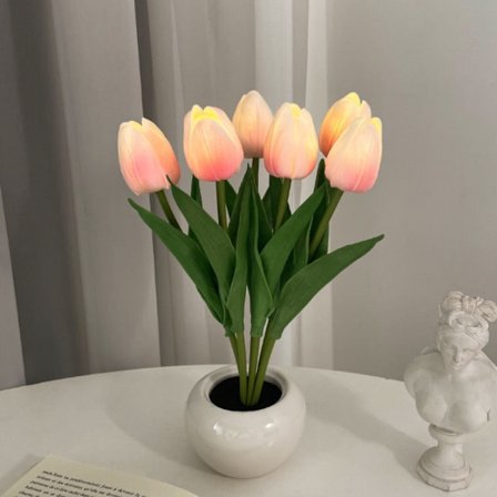 Present till flickvän mamma dotter moster blomma lampa batteridriven tulpaner nattlampa present till henne födelsedag semesterfest (rosa)