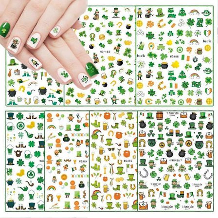 St. Patricksdag Selvklæbende Neglekunst Klistermærker Mærkater Shamrocks Negle Klistermærker til Negleforsyning Kløver Leprechaun Drage Irsk Held 