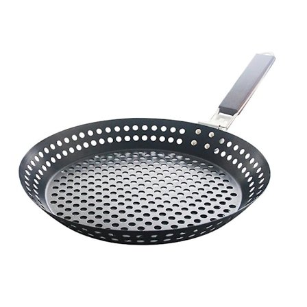 Non-stick Metal Grillpande med Foldbar Træhåndtag Grillpande med Huller Aftagelig H (FMY)