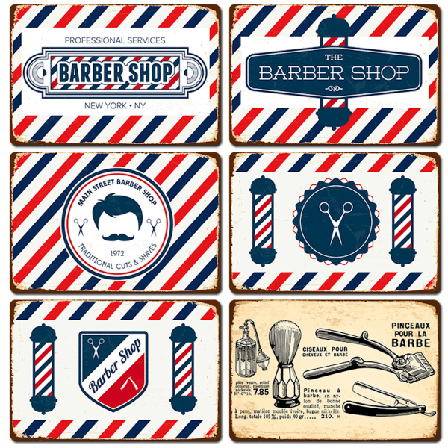 6st Barbershop Art Posterss Järn Retro Ramlös Väggdekor 20x30cm för Barber Shop Hem