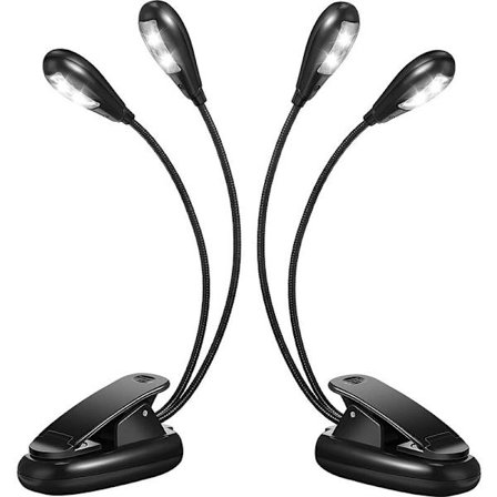 2 kpl musiikkitelineen valoklipsiä LED-kirjavaloihin, kaksoisvarsiset lukulamput kirjoille sängyssä, 360 astetta säädettävä pidike