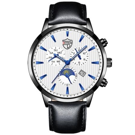 Man Klockor Rostfritt Stål Analog Luminous Quartz Armbandsur Män Business Sport Blå Läder Klocka LeatherWhiteBlue